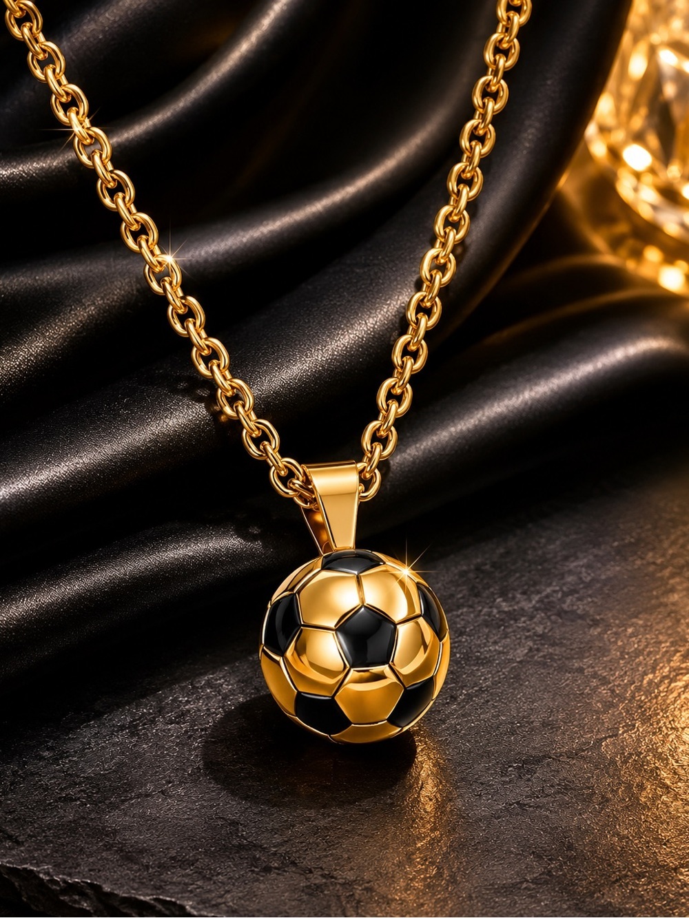 Gold and Black Soccer Ball Pendant Necklace with Matching Hoops - Picture 6 of 11